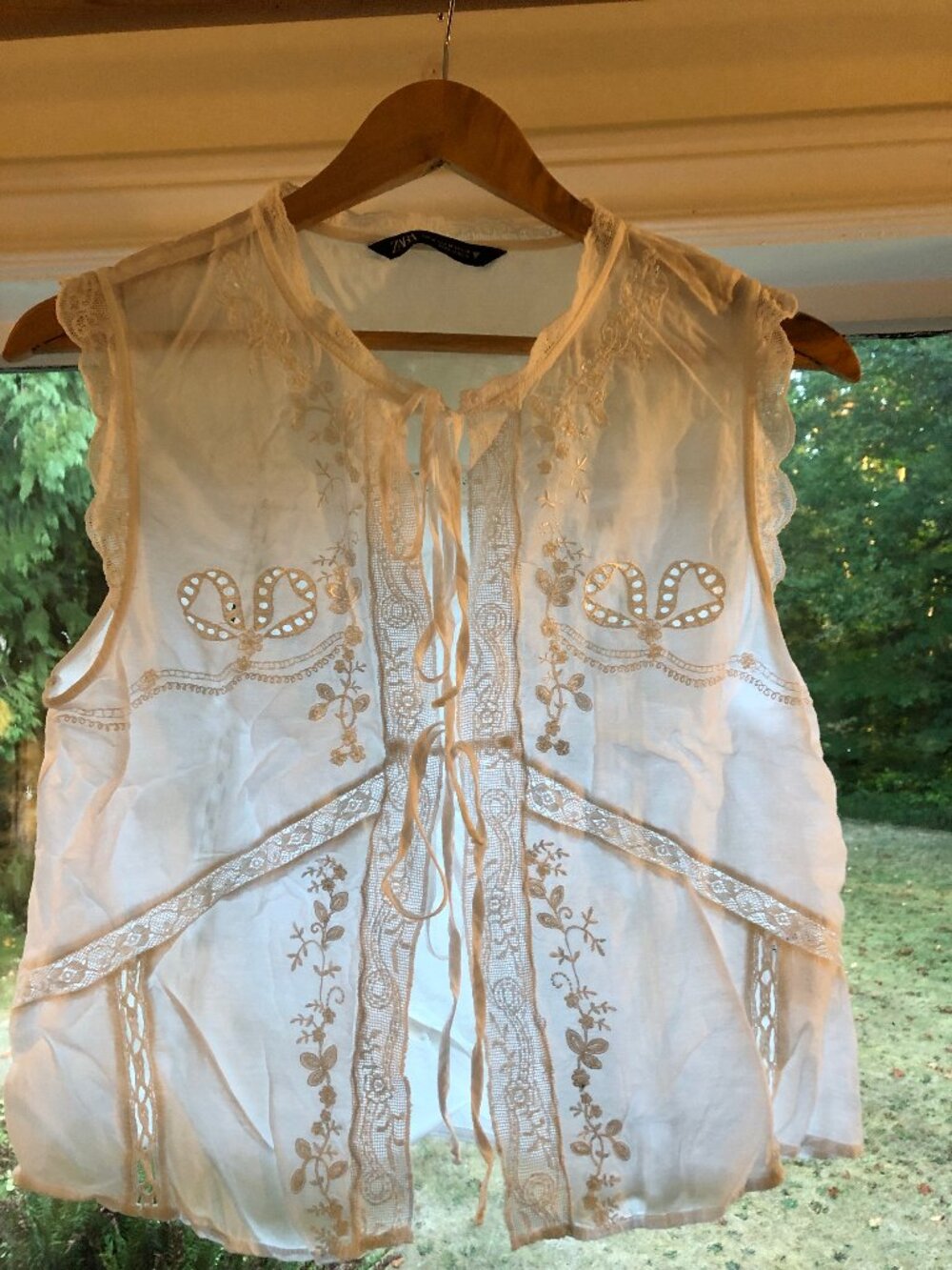 Zara Cotton Lace Tie-Front Tank Top Medium | Boho Cottagecore Romantic